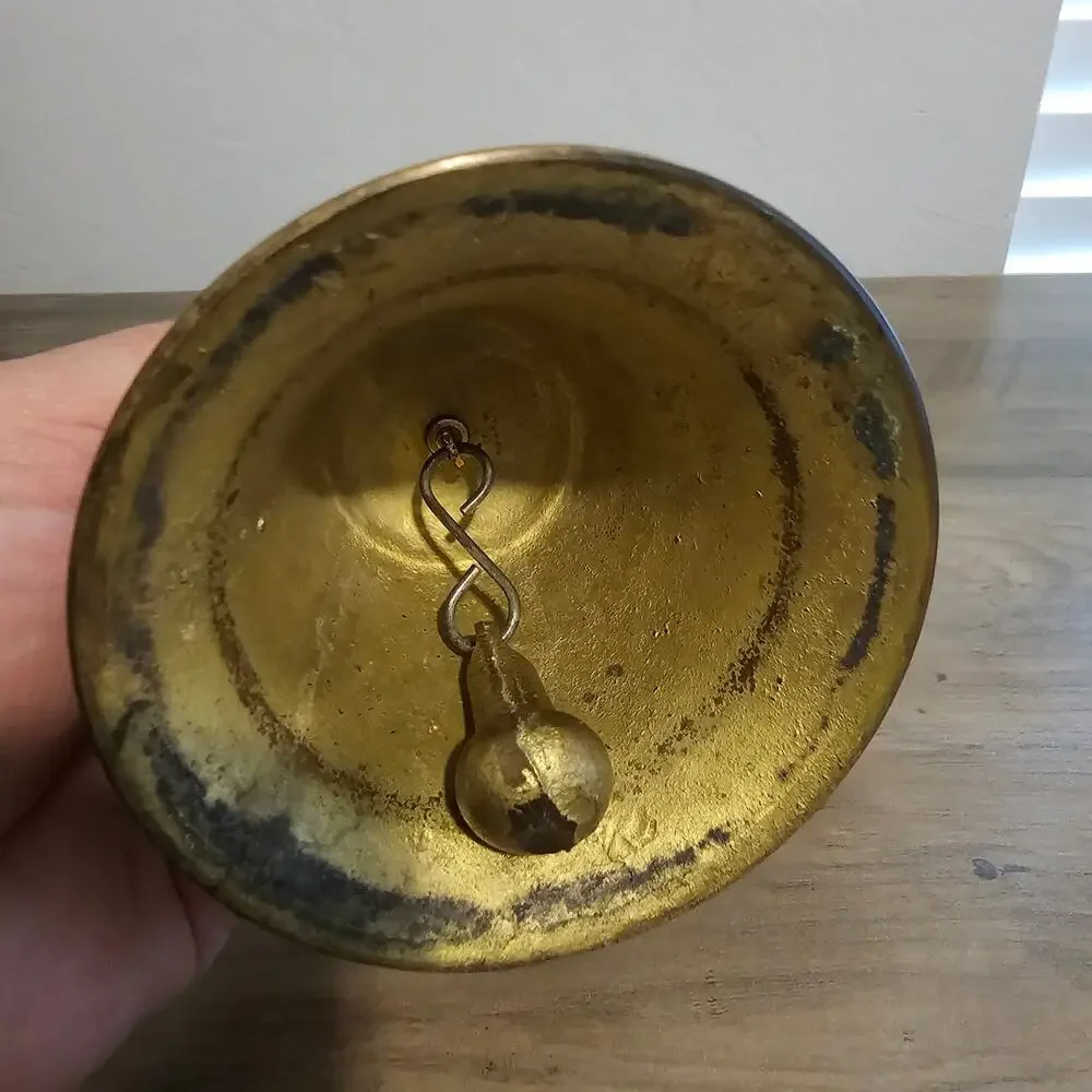 Vintage Brass Carved Hand Bell Heavy MCM Collectible 5